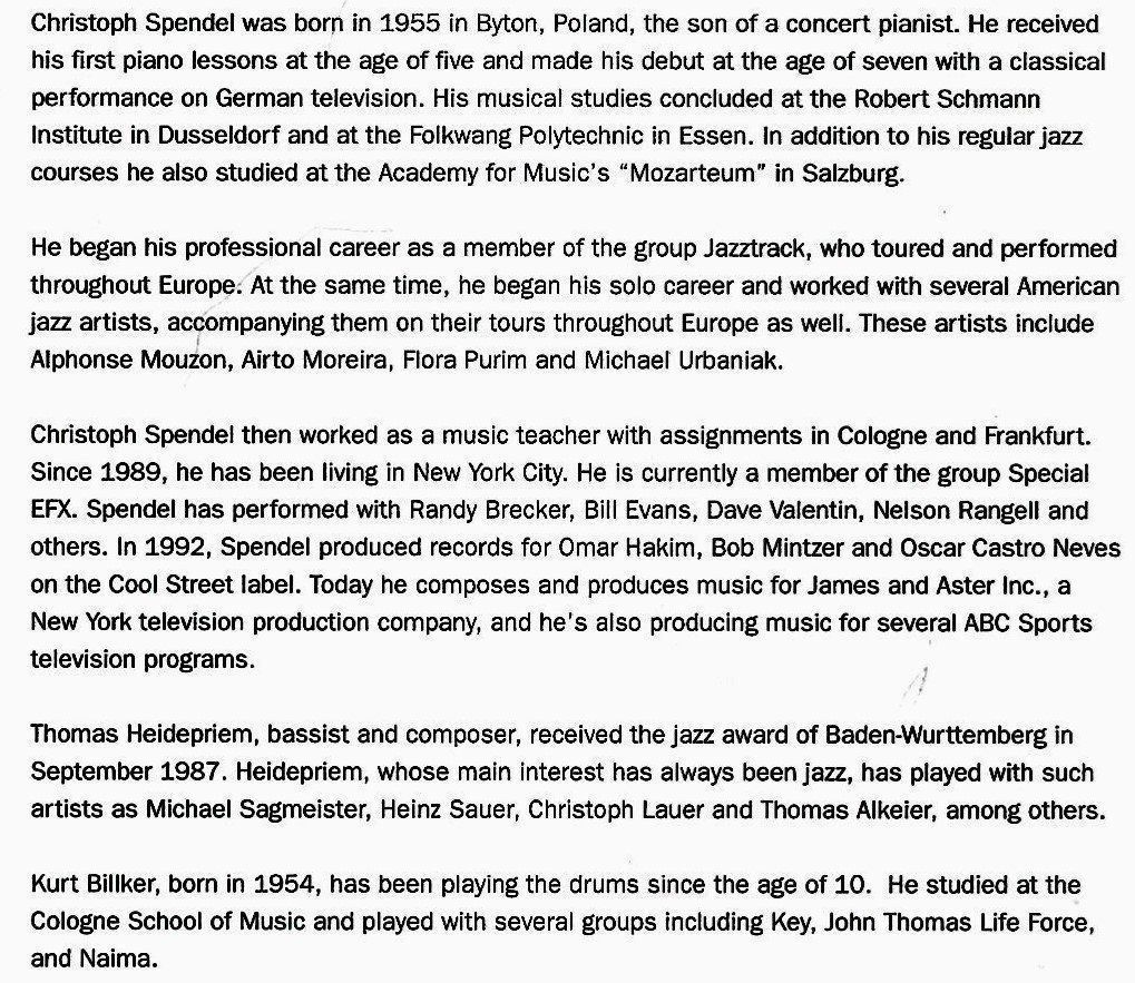 CDs: Christoph Spendel BACK TO BASICS Thomas Heidepriem CHJazz CD – Gebraucht aus Kandergrund von Sososo 3