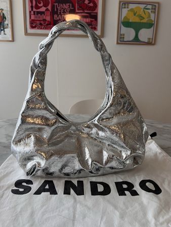 Sandro Silbernen Leder Tasche Boho Twist Handke