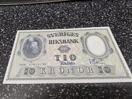 Banknote 10 Kronor Schweden 1958 Sammlerstück