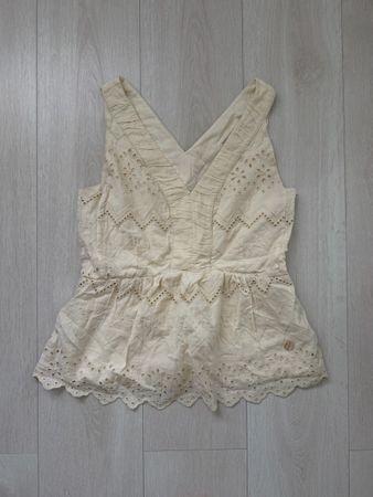 Damen Top Mos Mosh hellbeige mit Lochstickerei Muster