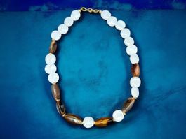 Unikat 💎 Kette mit antiken Moosachaten & opalweißem Glas
