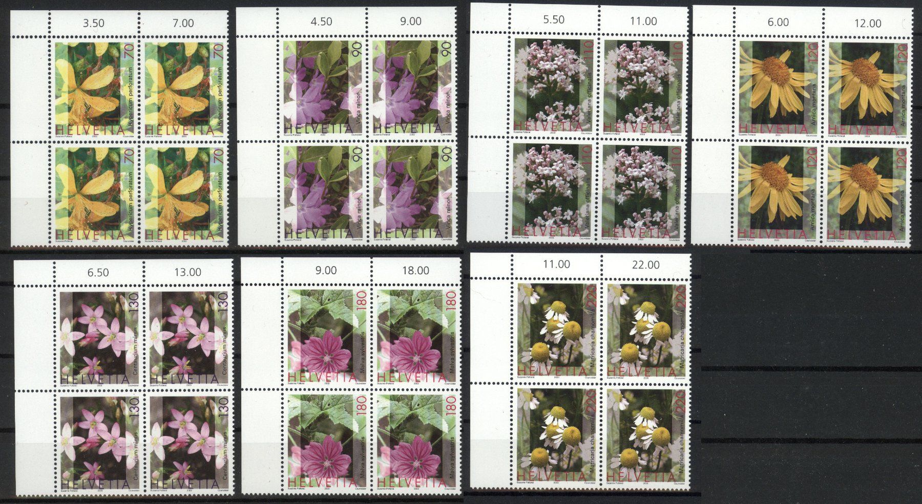 Tutti i francobolli: 2003 Dauermarken Heilpflanzen, Viererblöcke ** – Usato da Willisau venduto da Vollstempel