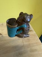 Antikes Bronze Schwein als Stifthalter, Vintage