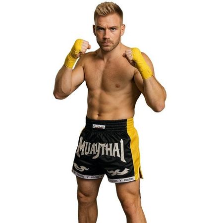 FIGHTERS - Muay Thai Shorts / Elite / Schwarz-Gelb / S - XL