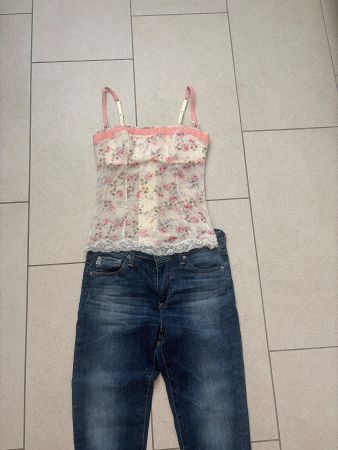 Hochwertiges Corsagen Top Gr. S Rosenprint Spitze Vintage Li
