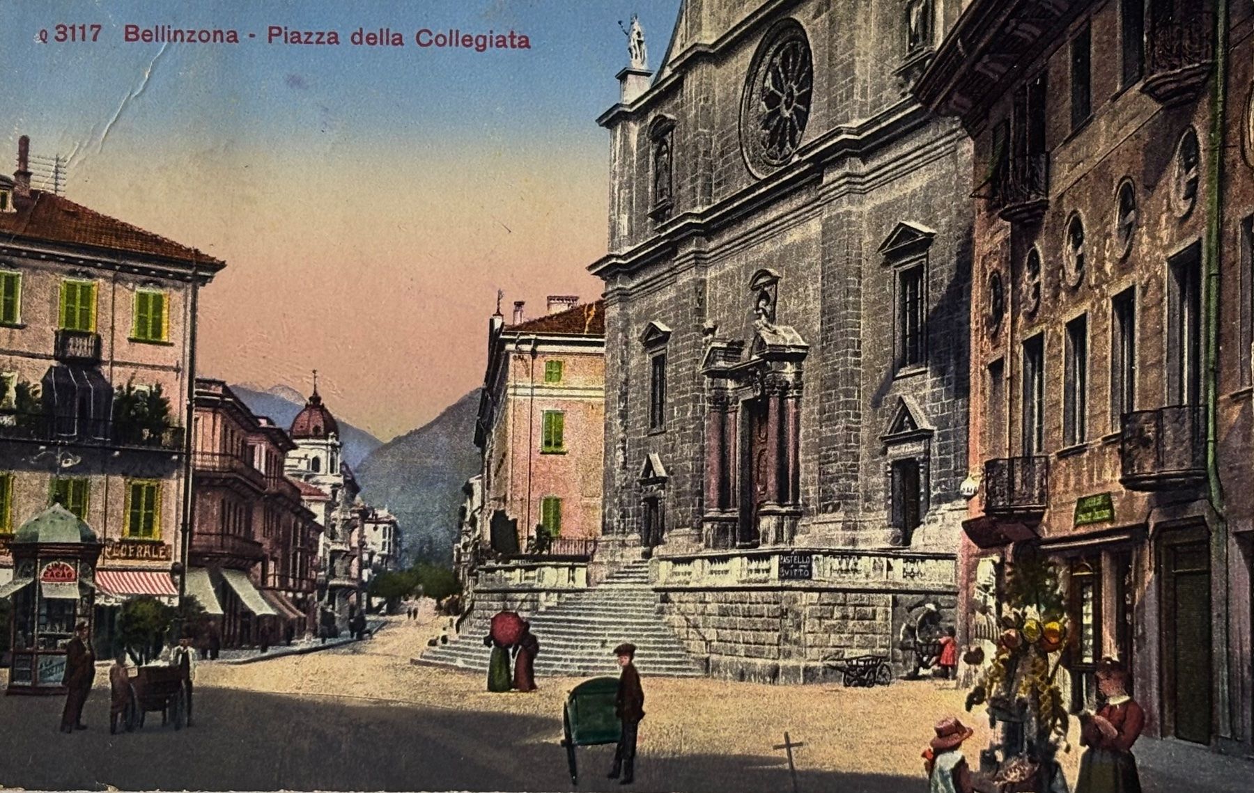 Cartoline postali: Bellinzona, Piazza della Collegiata, 1921 – Usato da Frauenfeld venduto da Merk52
