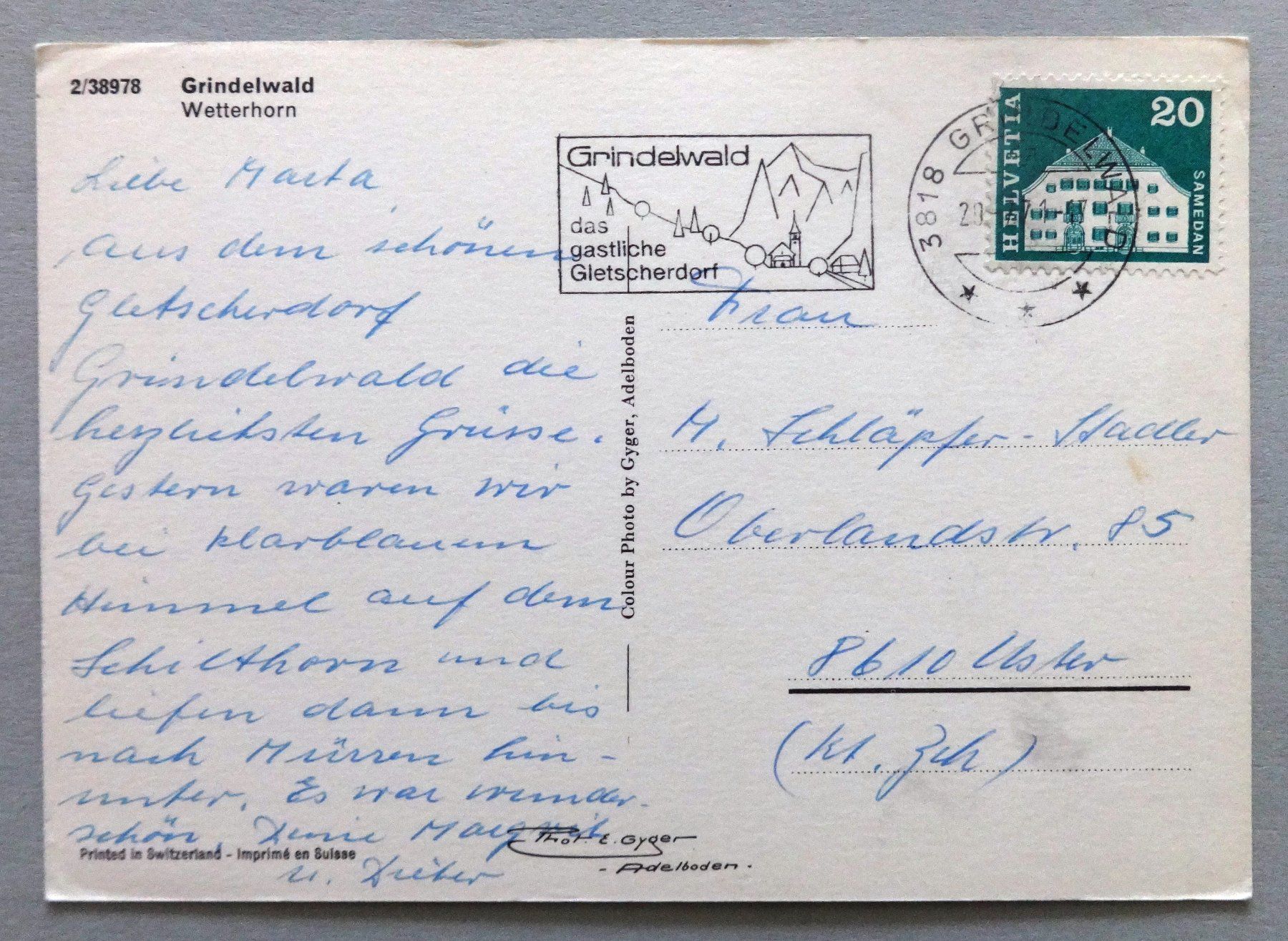 Cartoline postali: Grindelwald, Wetterhorn – Usato da Fétigny venduto da Billy2miny 1