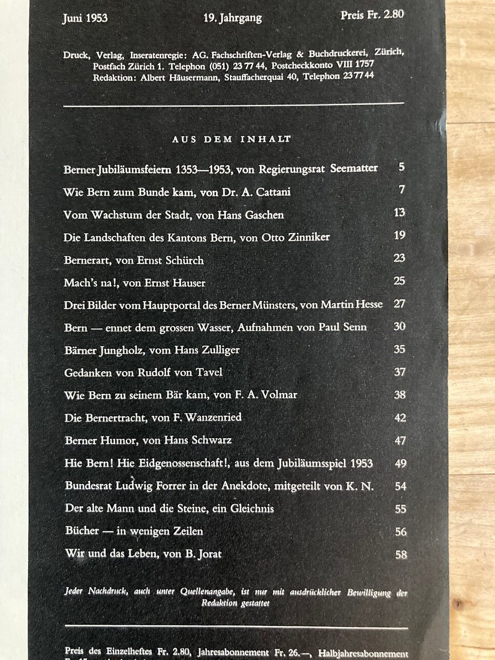 Riviste & Magazine: Schweizer Journal (Juni 1953 - Bern) – Usato da Richterswil venduto da Nathan_adler 1