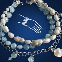 Aquamarin  Perlen  Armband Bracelet Unikat Silber 3 Reihen