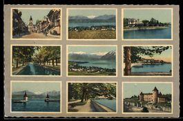AK Morges, Plusieurs vues: rue, promenades, lac et château