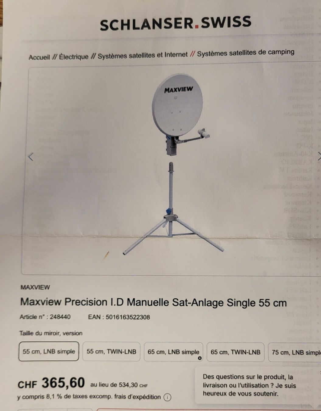 Radiocomunicazione: Antenne Maxvie Precision I.D Manuelle Sat-Anlage Single 55 c – Nuovo (secondo la descrizione) da La Chaux-de-Fonds venduto da GLLOQ70 2