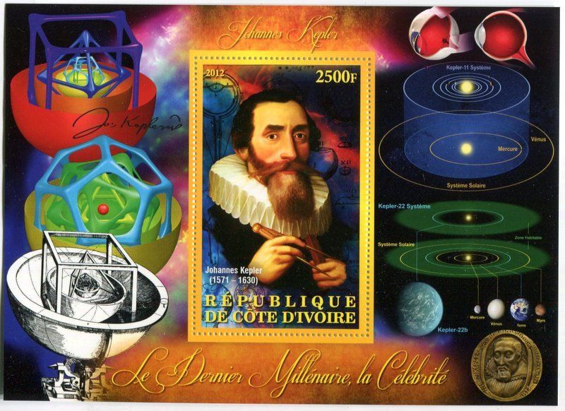 Tutti i francobolli: Block "Johannes Kepler. Astronomie". Elfenbeinküste. – Nuovo e nell'imballaggio originale da Basel venduto da Butsch5