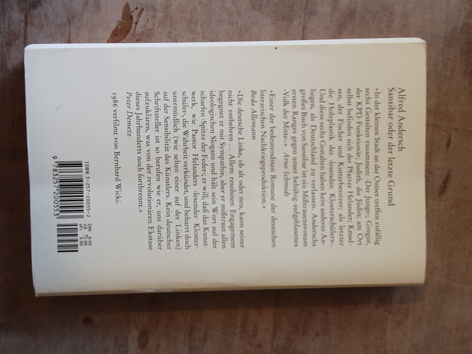 Libri: Sansibar oder der letzte Grund Alfred Andersch Diogenes – Usato da Zürich venduto da loosebone 1
