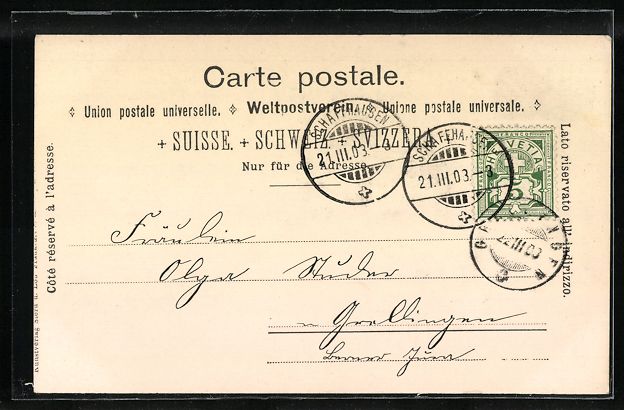 Cartoline postali: Passepartout-Lithographie Schaffhausen,  – Usato da Berlin venduto da bartko-reher 1