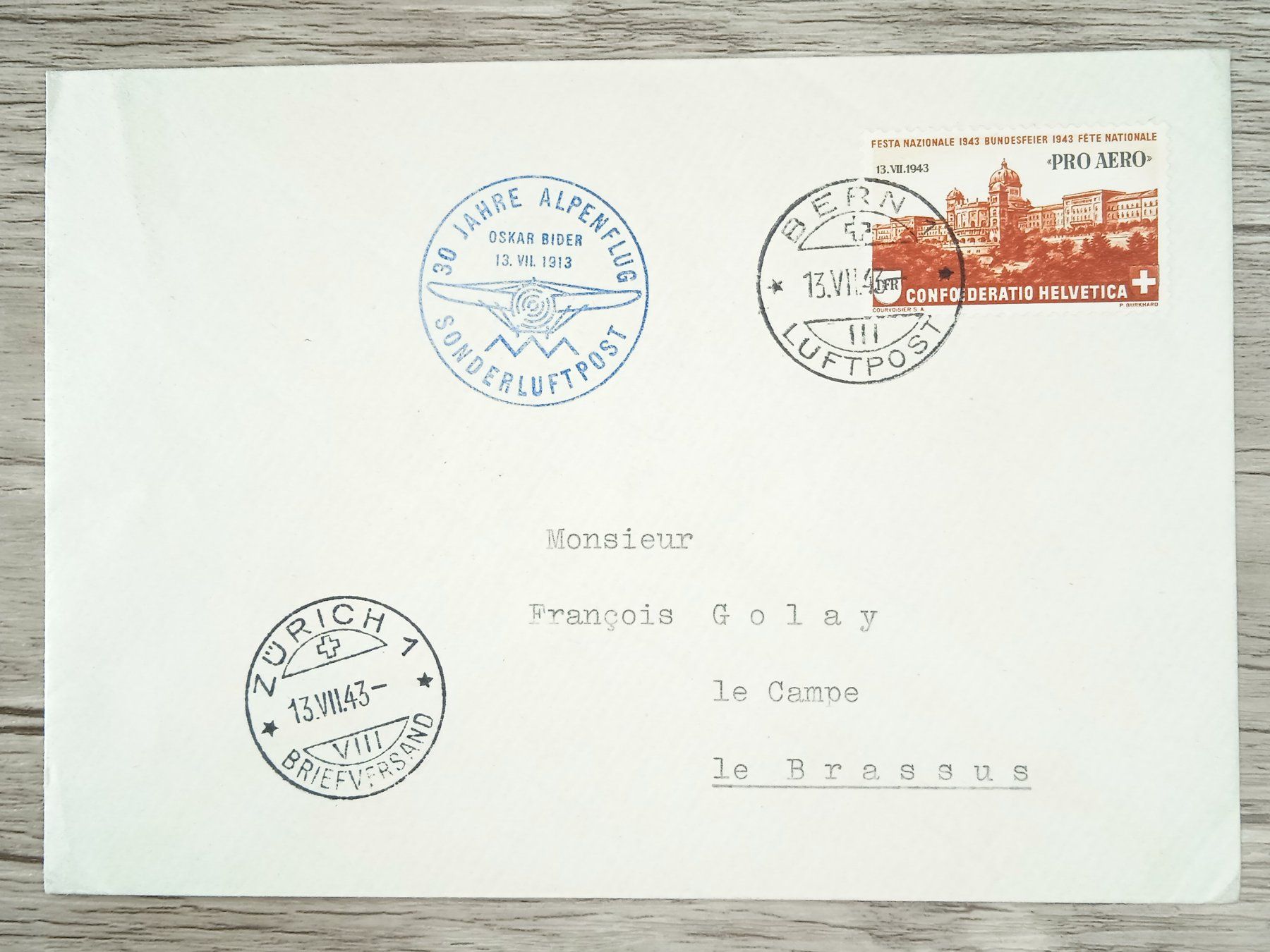 Tutti i francobolli: TR105 Enveloppe + Timbre Suisse 1943 – Usato da Cousset venduto da Patrick_Collections