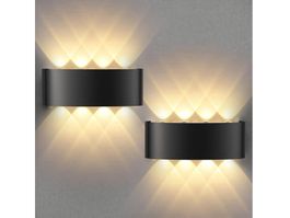 2x LED Wandleuchte Innen/Aussen 8W, Wandlampe schwarz, IP65