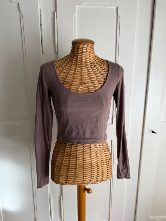 Cropped Langarmshirt braun S
