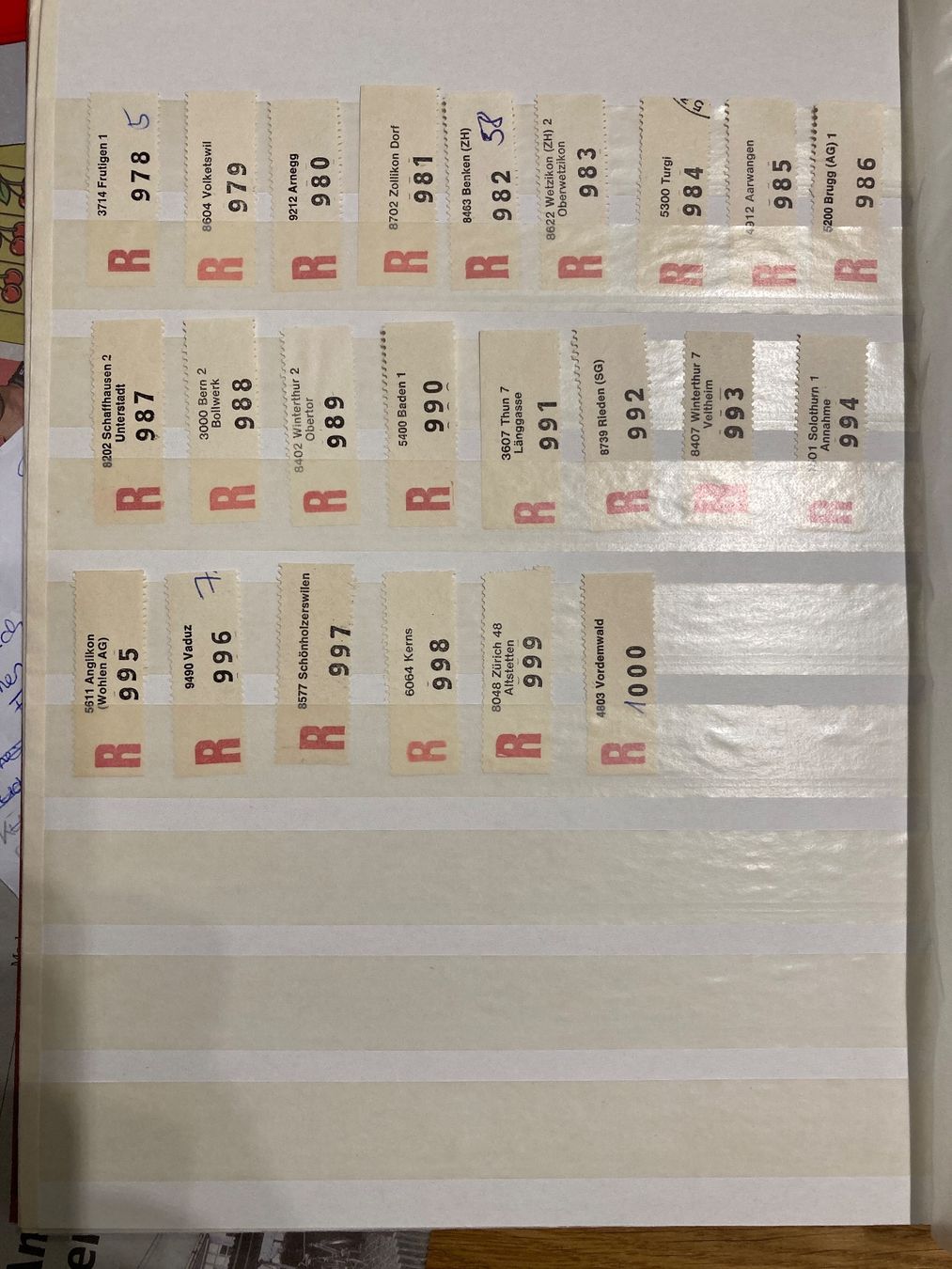 Tutti i francobolli: Schweizer R-Zettel Sammlung, Nrn 001 bis 1000 – Nuovo (secondo la descrizione) da Winterthur venduto da Quilterin 1