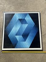 Victor Vasarely Bild blau gerahmt mit Gebrauchsspuren