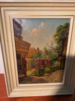 Oil Painting of a Garden Scene, Framed, signed