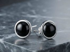 Silber 925 Ohrstecker mit Onyx Cabochon - Neu