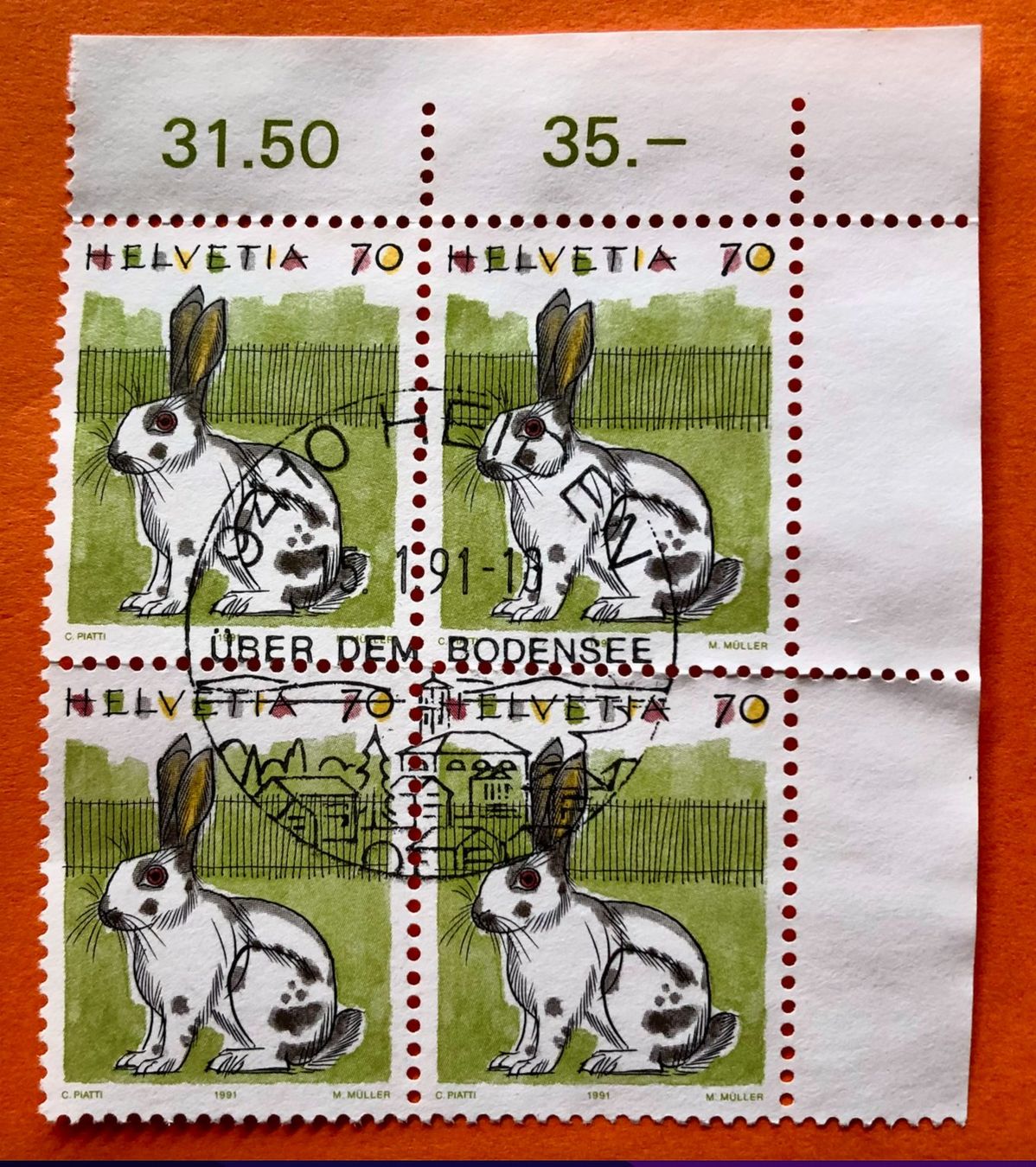 Tutti i francobolli: 4 er Block Nr.791 mit Stempel  Heiden    – Usato da Aarau venduto da Billa007