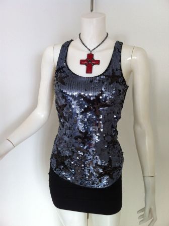 🤩MANGO PAILLETTEN TANK TOP SCHWARZ-BLAU & STERNE & ARMANI P