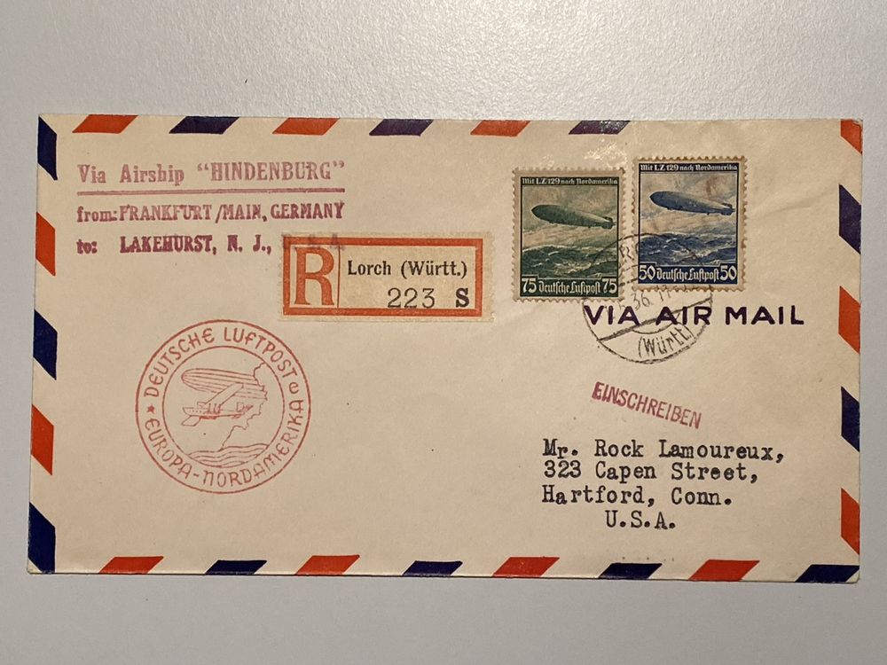 Deutsche Luftpost 1936, LZ 129 nach Nordamerika, gest. Lorch (Gebraucht ...