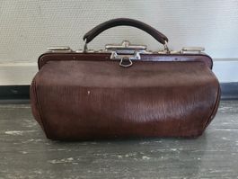 Alte Arzttasche Doktortasche Leder Braun ca. 1950er/60er