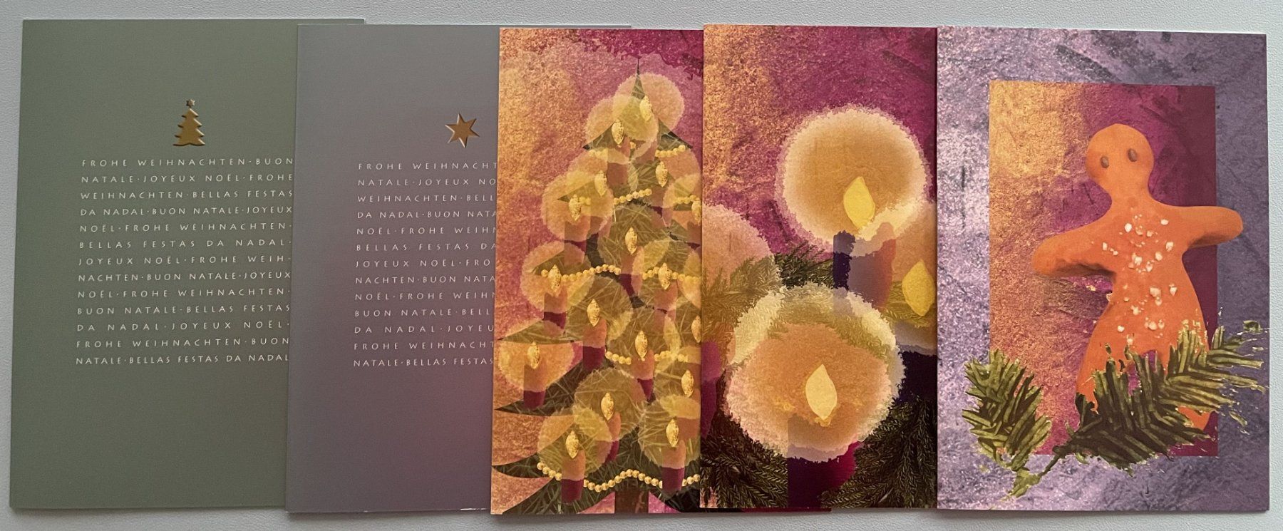 Alle Briefmarken: 5 Weihnachtskarten der Post mit Briefmarken – Gebraucht aus Eggersriet von stamp303
