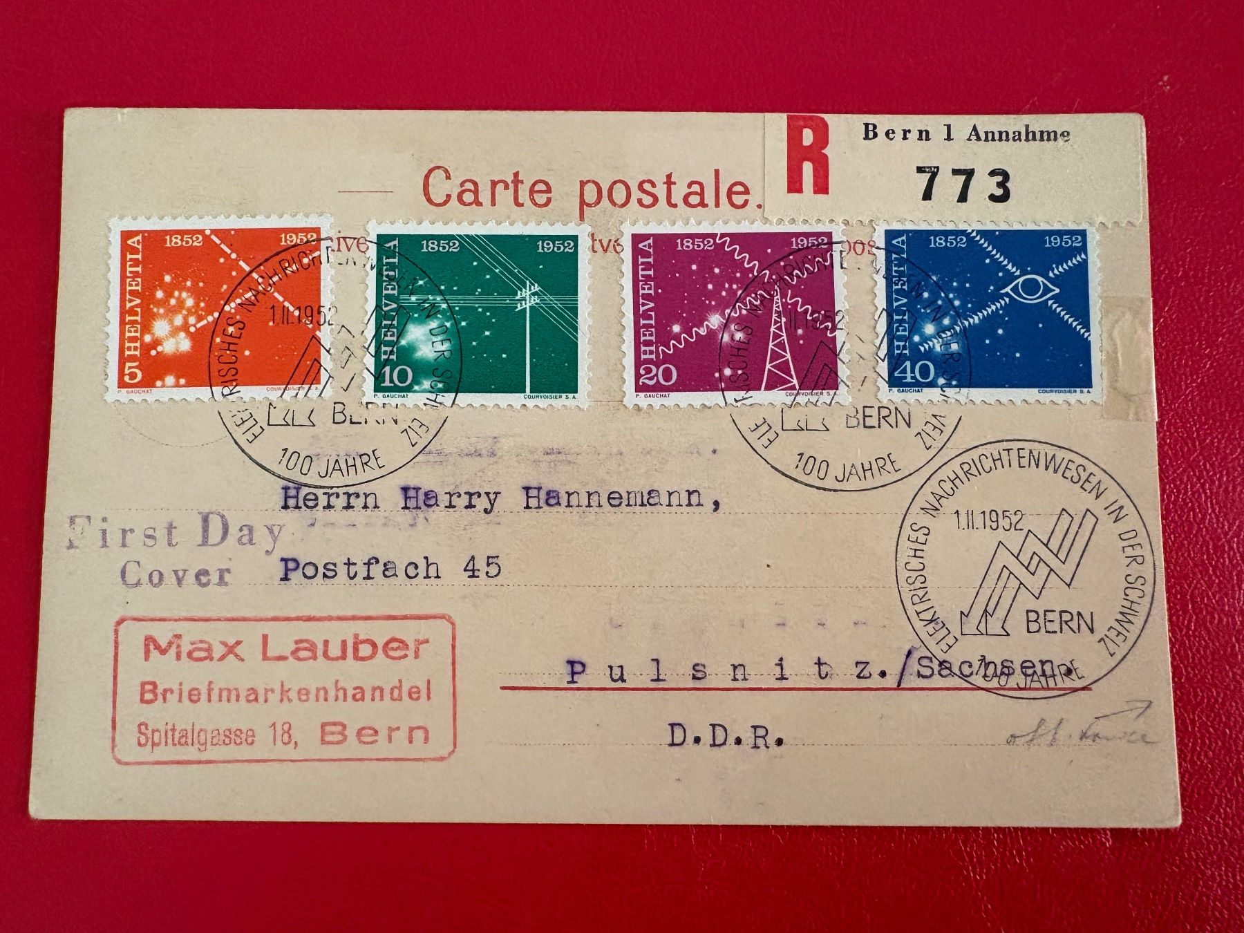 Tutti i francobolli: 1952 FDC / Telegraphenmarken / Versand DDR – Usato da St-Légier-Chiésaz venduto da Theo006