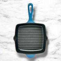Poêle grill carrée Kuhn Rikon en fonte émaillée bleu foncé