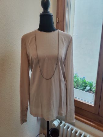 Brunello Cucinelli silk blouse top cream blush chain XL