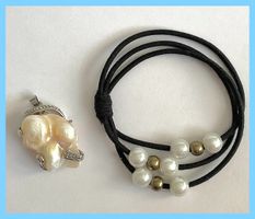 SALE AUSVERKAUF Set Lot Anhänger echte grosse Perle Armband