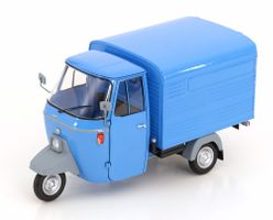 PIAGGIO APE P501 KASTEN BLAU 1979 mit VITRINE 1:18 MITICA