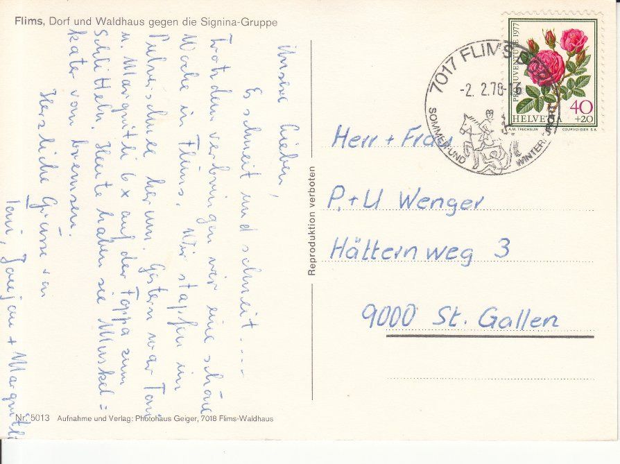 Ansichtskarten: Flims 1978 – Gebraucht aus Bürglen TG von StampGraf 1