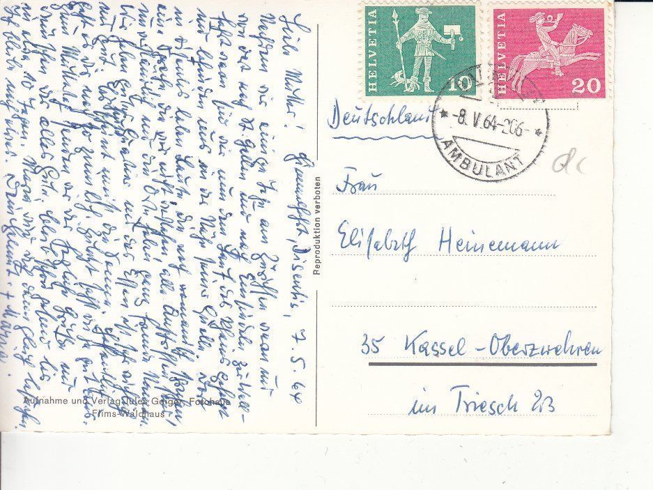Cartoline postali: Disentis 1964 – Usato da Bürglen TG venduto da StampGraf 1