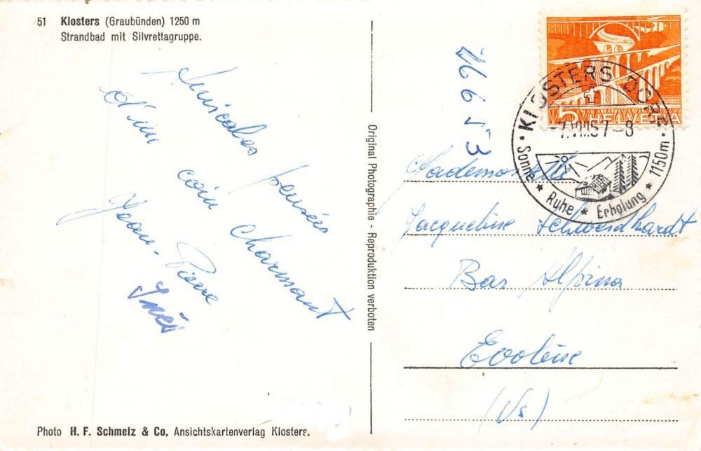 Cartes postales: Klosters  Strandbad 1957 – D'occasion à Bichelsee par Gloeckner 1