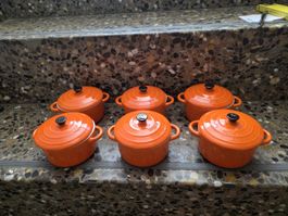 6 Cocottes Orange mit Deckel Keramik neuwertig
