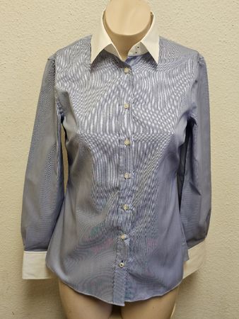 Massimo Dutti Damen Bluse Gr. 40 Blau Weiss Gestreift 100% B