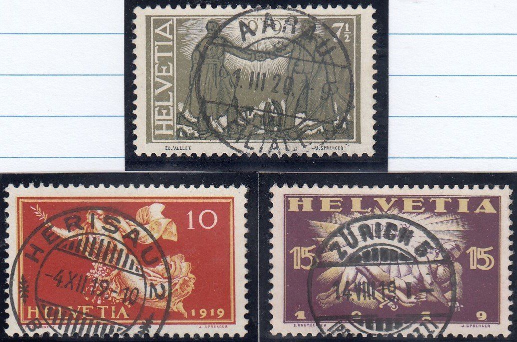 Tutti i francobolli: 143-145 mit Vollstempel, Kat. SBK Fr. 20.00 – Usato da Spreitenbach venduto da Lienbi01