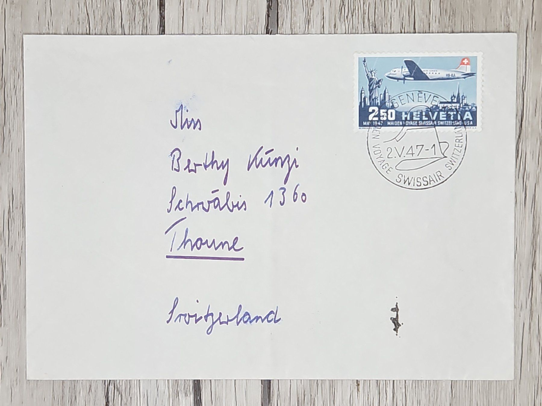 Tutti i francobolli: CL07 Enveloppe + Timbre Suisse 1947 – Usato da Cousset venduto da Patrick_Collections