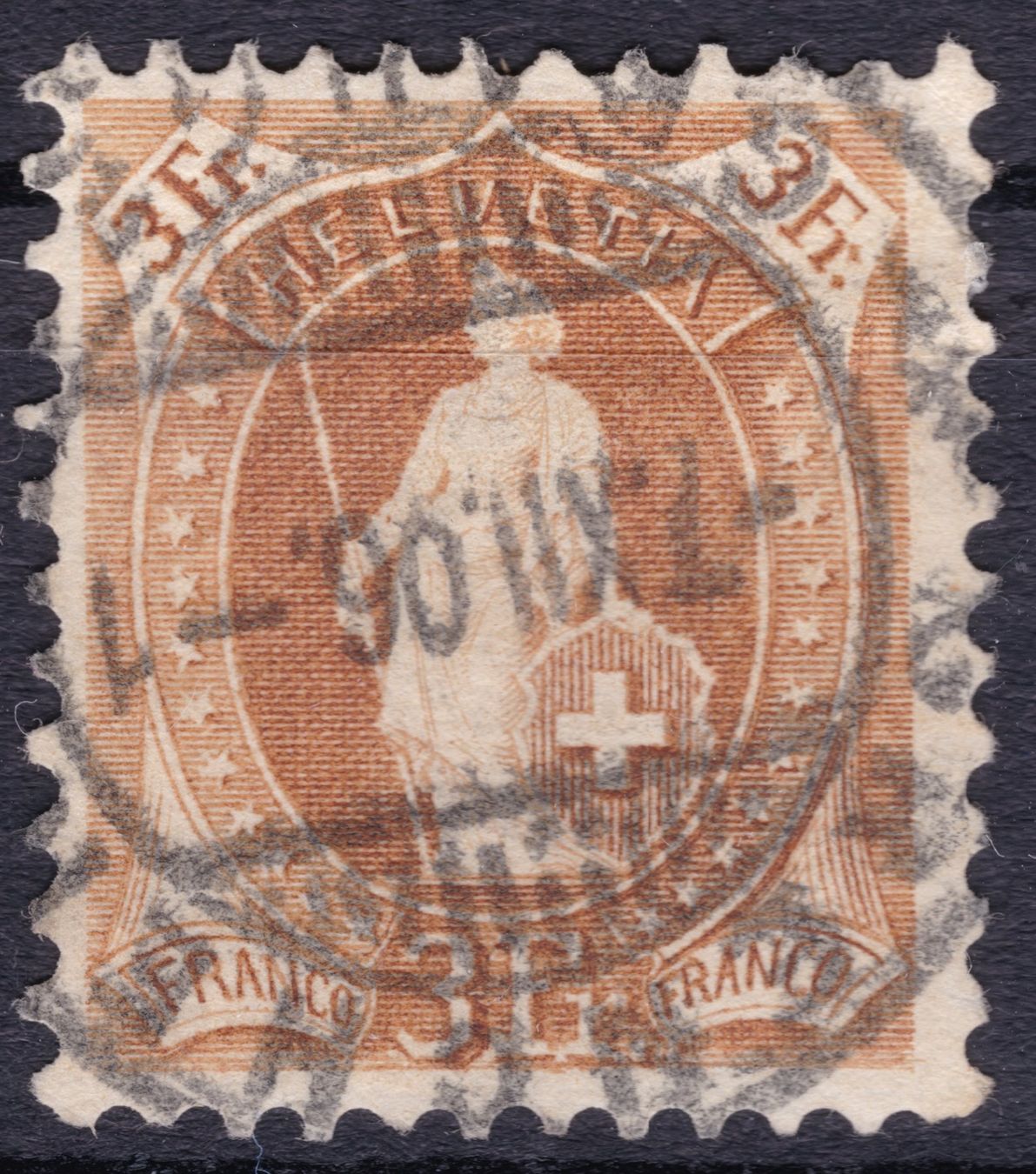 Tutti i francobolli: Stehende Helvetia 72Eb Fleuron-Stpl. Grenchen / Granges 1906 – Usato da Basel venduto da riobar