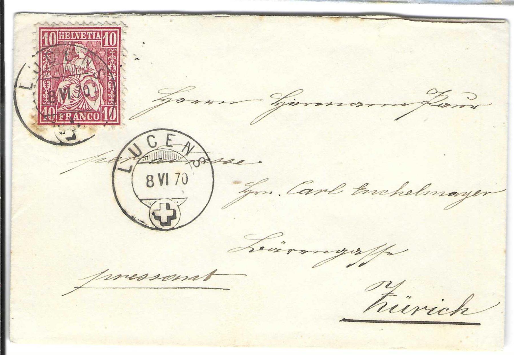 Tutti i francobolli: Brief Lucens - Zürich 1870 – Usato da Wildhaus venduto da Brunphil