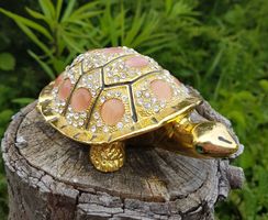 Goldene - SCHILDKRÖTE - Schmuckdose mit Glitzersteinen - Neu