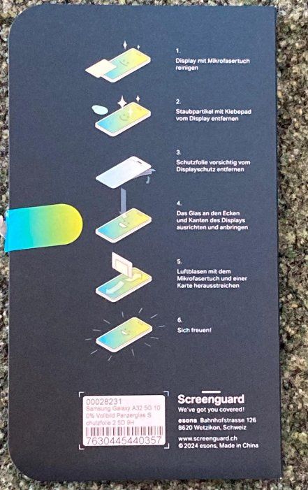 Ritocchi & pellicole di protezione: Screenguard Samsung Galaxy A32 5G Full Screen Panzerglas – Nuovo e nell'imballaggio originale da Dürnten venduto da Altwegg_Gartenbau_AG 1