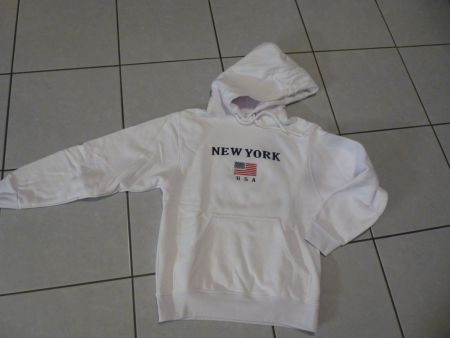 Kapuzenpullover "New York USA", weiss, warm gefüttert, S - M