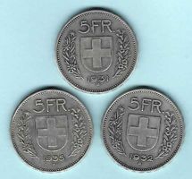 1931,1932+1935 Lot 3x 5 Franken Silber ss-vorz. (15986)