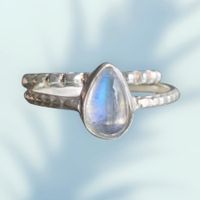 Regenbogen Mondstein Ring Set in 925 Solid Sterling Silber