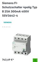 Siemens FI-Schutzschalter 4polig Typ B 25A 300mA 5SV3642-4
